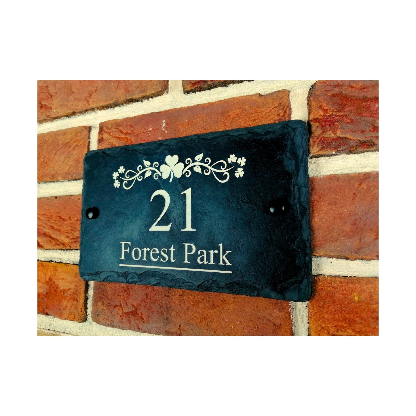 Engraved Natural Slate House Address Sign - Rustic Farmhouse Style Door Number - Wedding, Housewarming, Anniversary Gift Idea