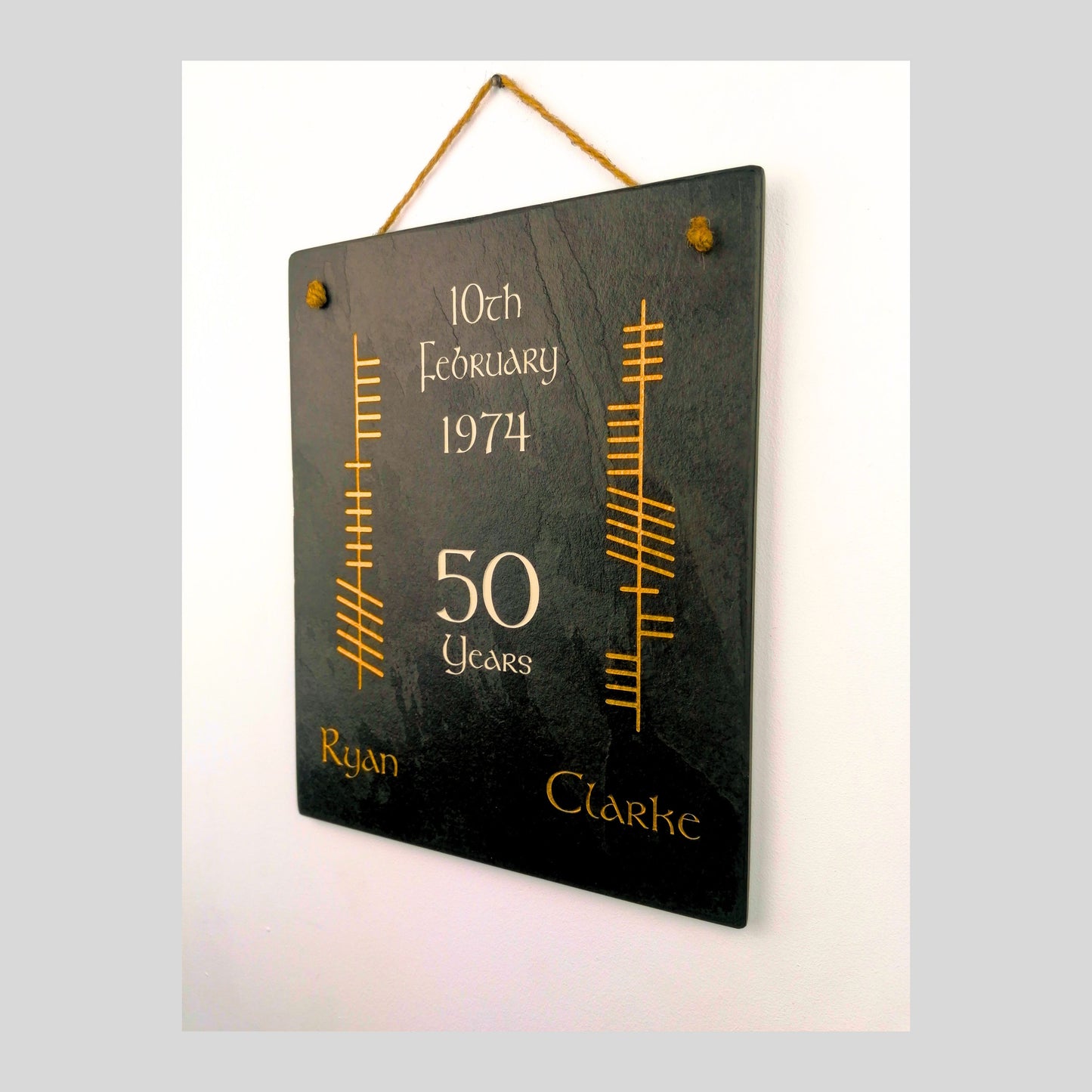 Ogham Anniversary Wall Hanging | Natural Slate | Handmade Deep Engraved Signs | Celtic Irish Gaelic Traditional | Rustic Home Decor | Unique Gift Ideas