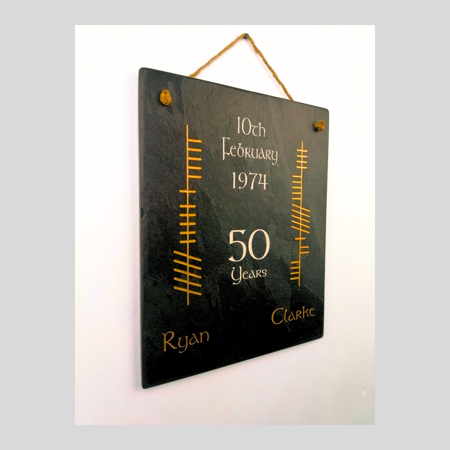 Ogham Anniversary Wall Hanging | Natural Slate | Handmade Deep Engraved Signs | Celtic Irish Gaelic Traditional | Rustic Home Decor | Unique Gift Ideas