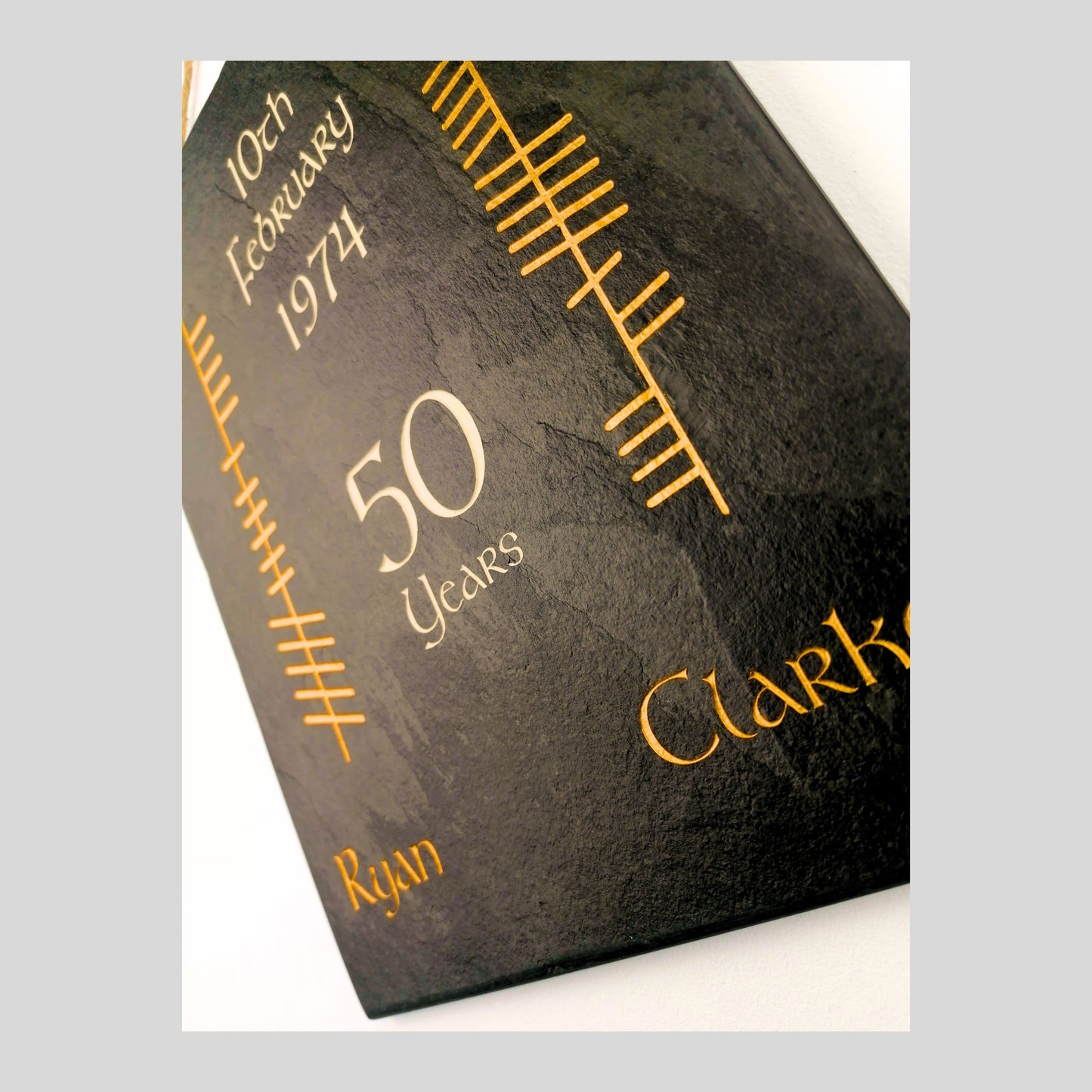 Ogham Anniversary Wall Hanging | Natural Slate | Handmade Deep Engraved Signs | Celtic Irish Gaelic Traditional | Rustic Home Decor | Unique Gift Ideas