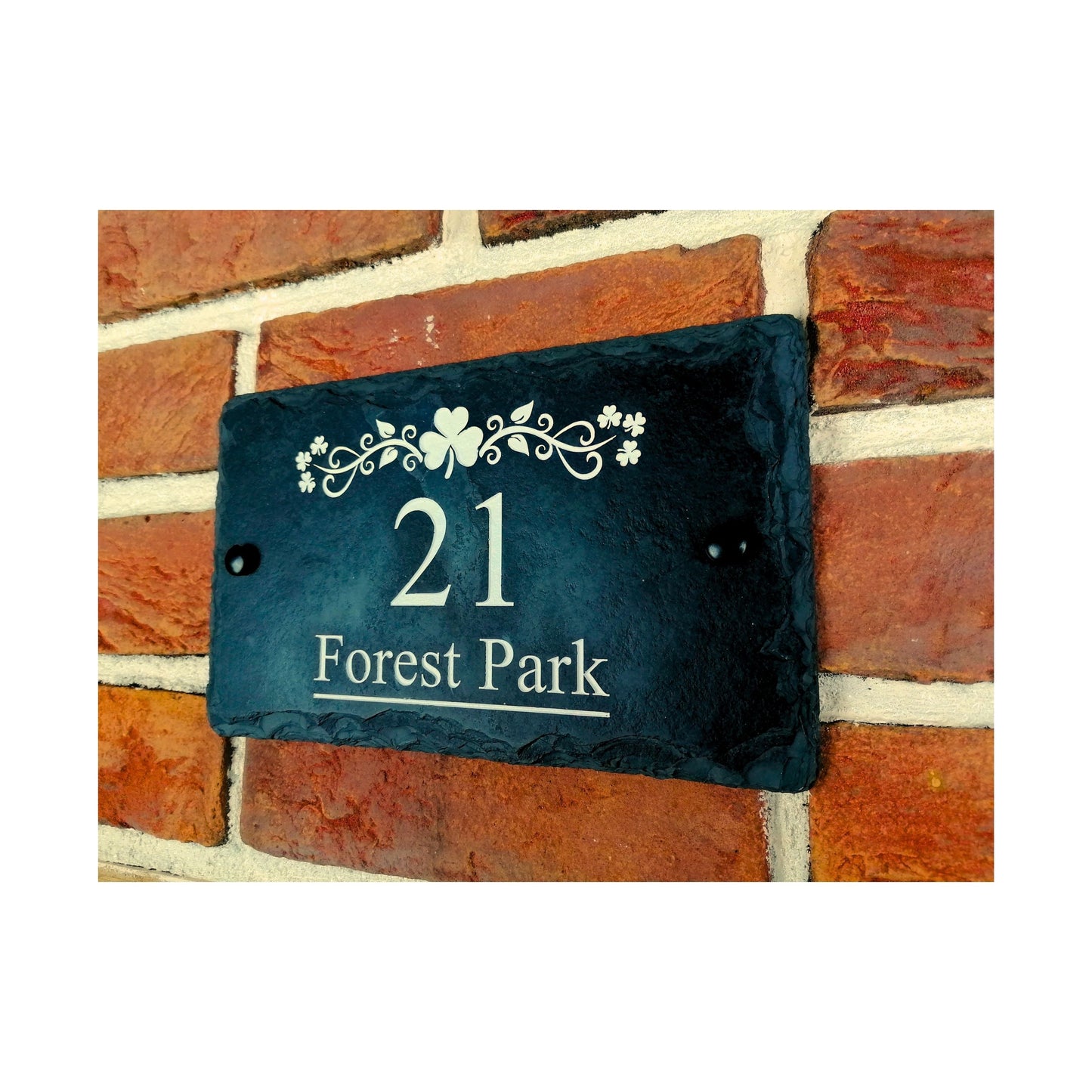 Engraved Natural Slate House Address Sign - Rustic Farmhouse Style Door Number - Wedding, Housewarming, Anniversary Gift Idea