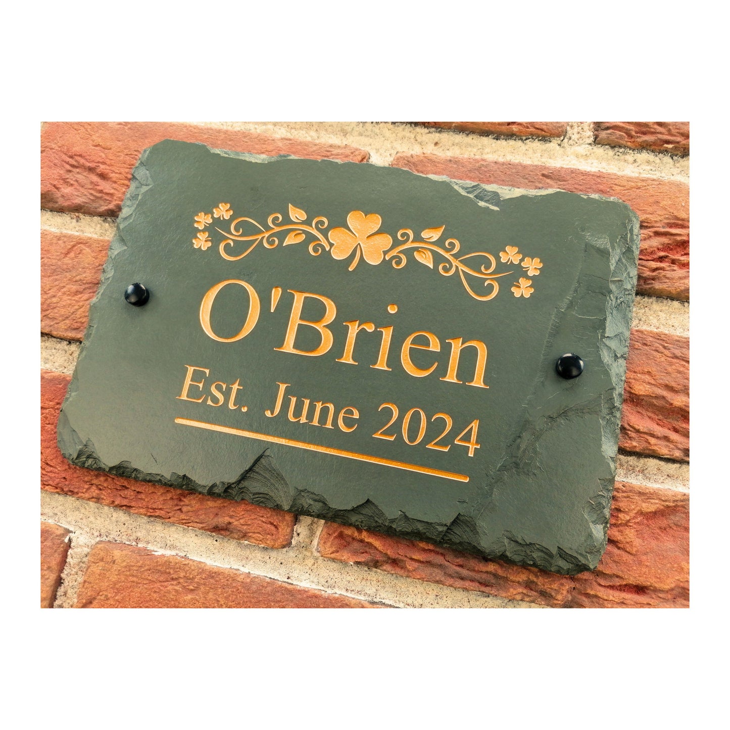 Engraved Natural Slate House Address Sign - Rustic Farmhouse Style Door Number - Wedding, Housewarming, Anniversary Gift Idea