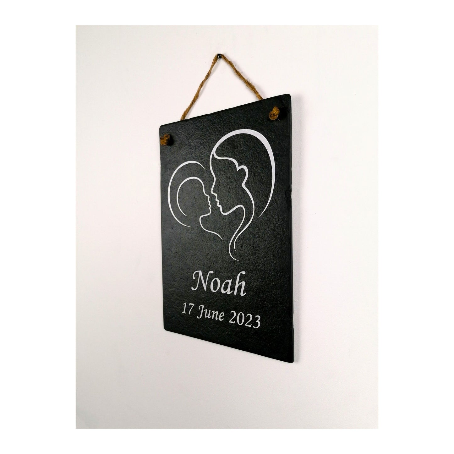 Gifts for Newborn Child Baby | Personalised Custom Art Drawing | Natural Slate Deep Engraved | Simple Line Art | Rustic Unique Bespoke Gift