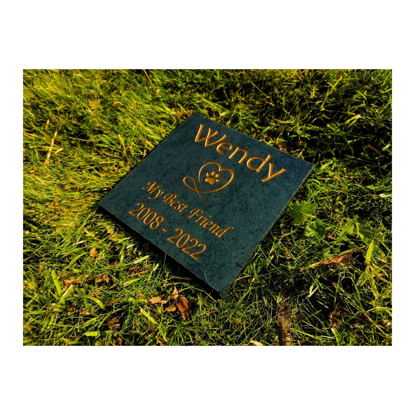 Personalised Custom Pet Paw Print | Engraved Natural Slate Memorial Plaque | Gold Copper Silver | Memories Tributes Markers Stone Headstones