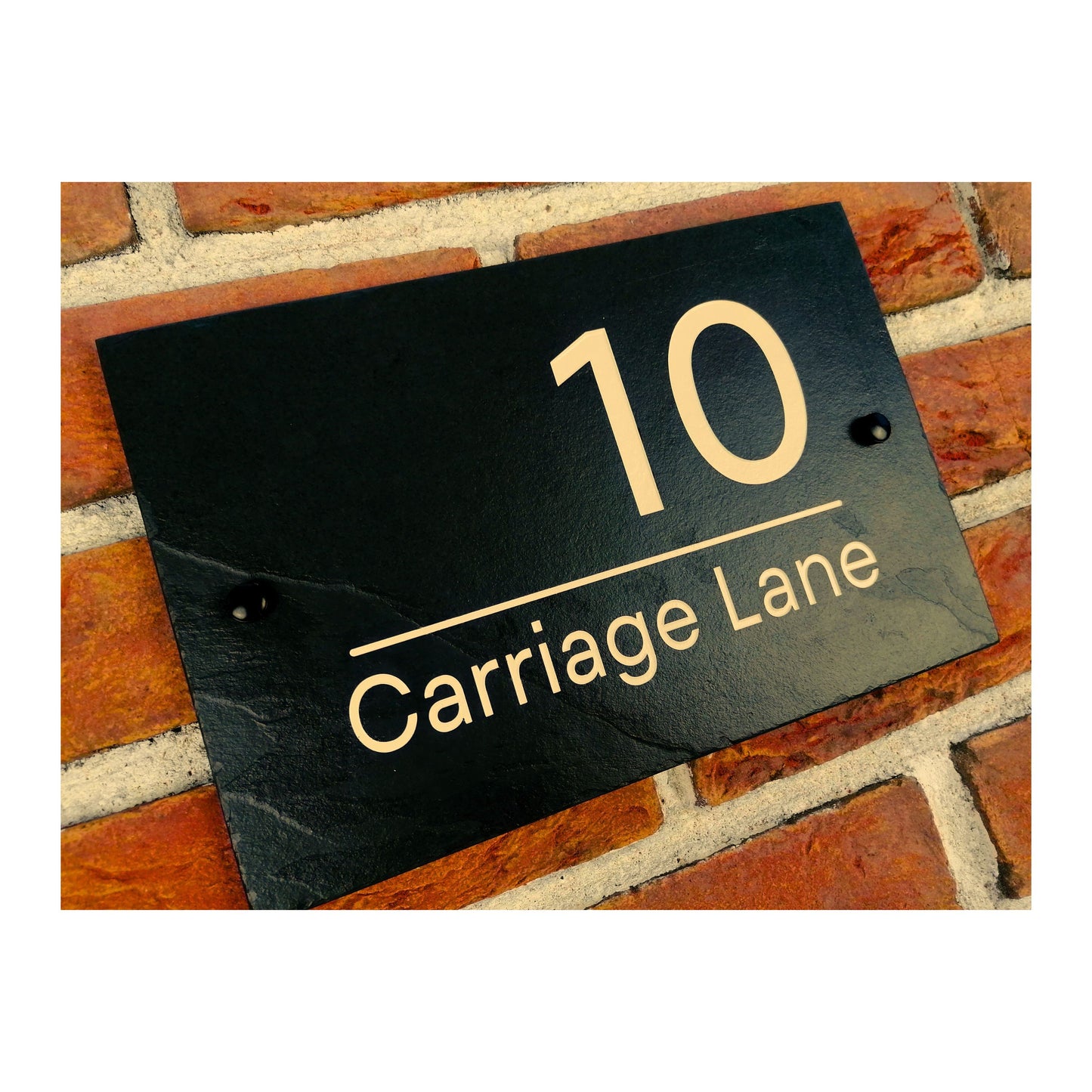 Engraved Natural Slate House Address Sign - Rustic Farmhouse Style Door Number - Wedding, Housewarming, Anniversary Gift Idea