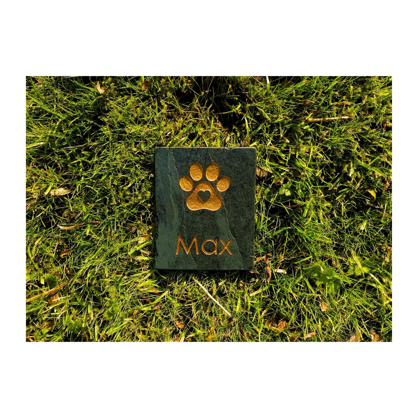 Personalised Custom Pet Paw Print | Engraved Natural Slate Memorial Plaque | Gold Copper Silver | Memories Tributes Markers Stone Headstones