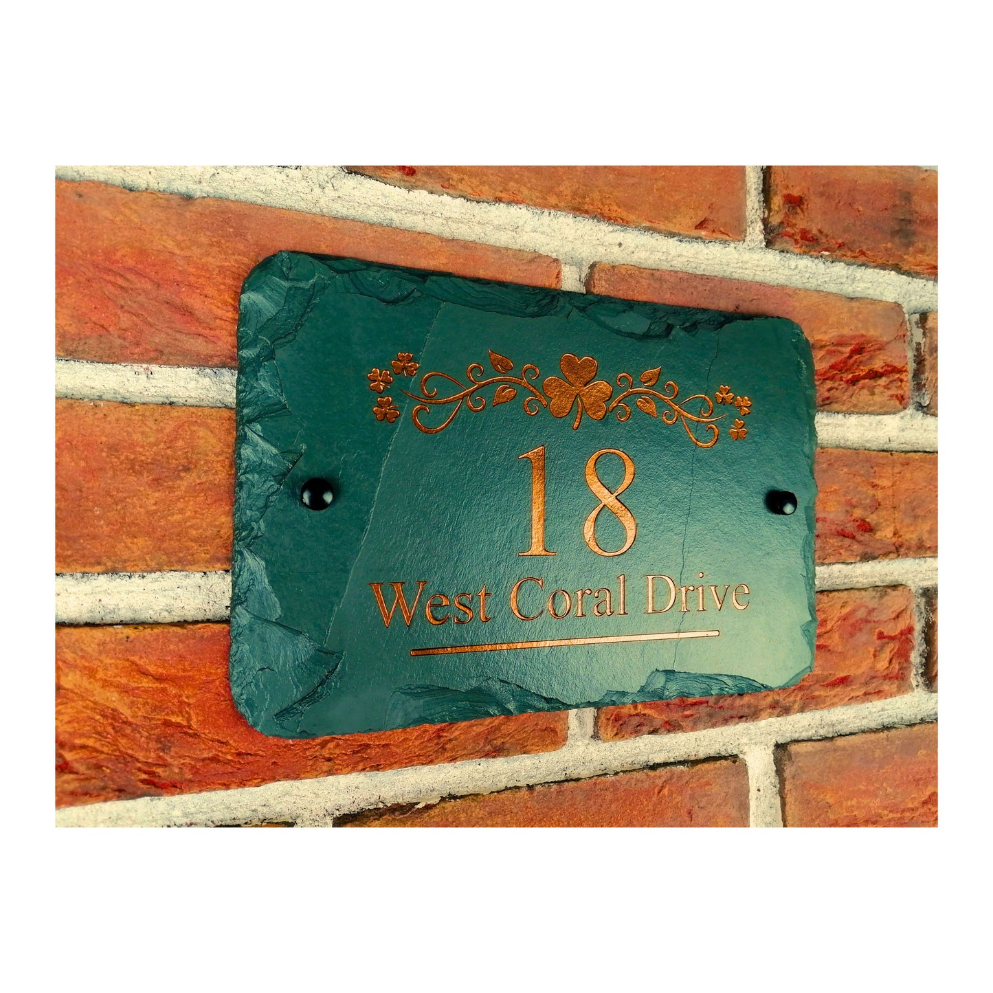 Engraved Natural Slate House Address Sign - Rustic Farmhouse Style Door Number - Wedding, Housewarming, Anniversary Gift Idea