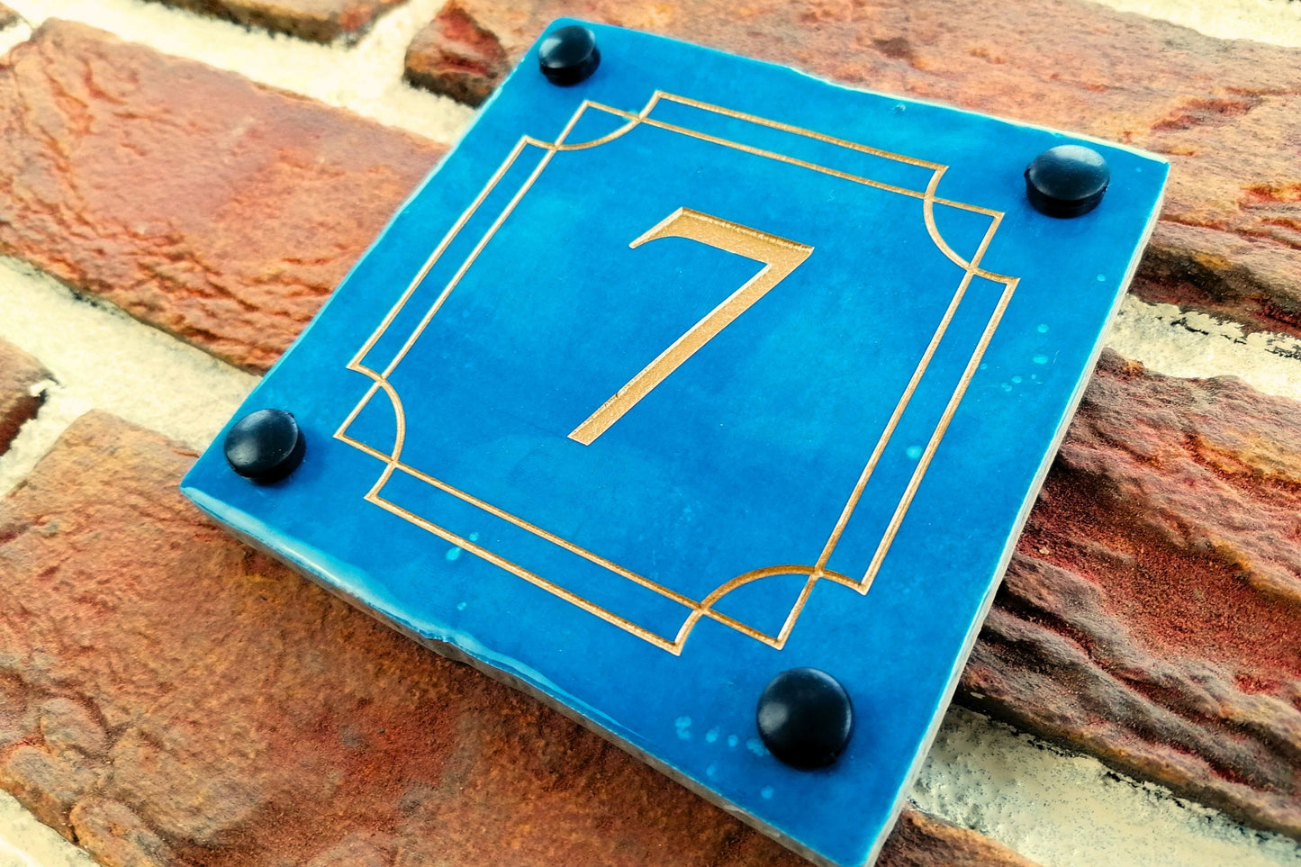 Engraved Ceramic Wall Tile Address Sign | Irish Handmade Square Door Number House Name | Rustic Custom Personalised Postcode Mailbox Irish