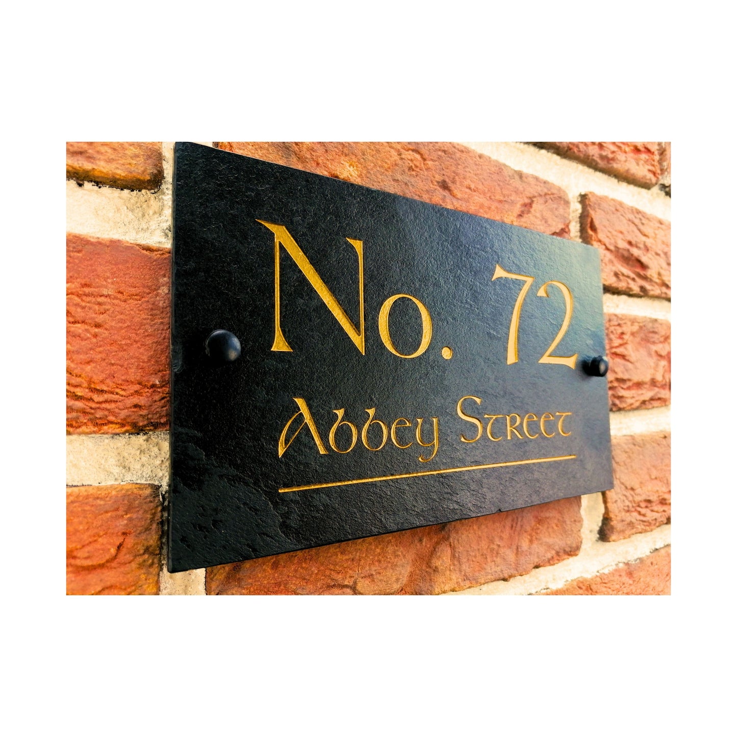 Engraved Natural Slate House Address Sign - Rustic Farmhouse Style Door Number - Wedding, Housewarming, Anniversary Gift Idea