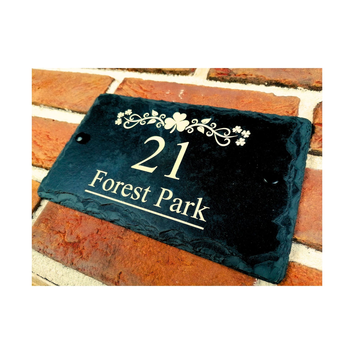 Engraved Natural Slate House Address Sign - Rustic Farmhouse Style Door Number - Wedding, Housewarming, Anniversary Gift Idea