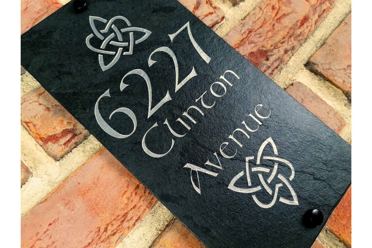 Engraved Natural Slate House Address Sign - Rustic Farmhouse Style Door Number - Wedding, Housewarming, Anniversary Gift Idea