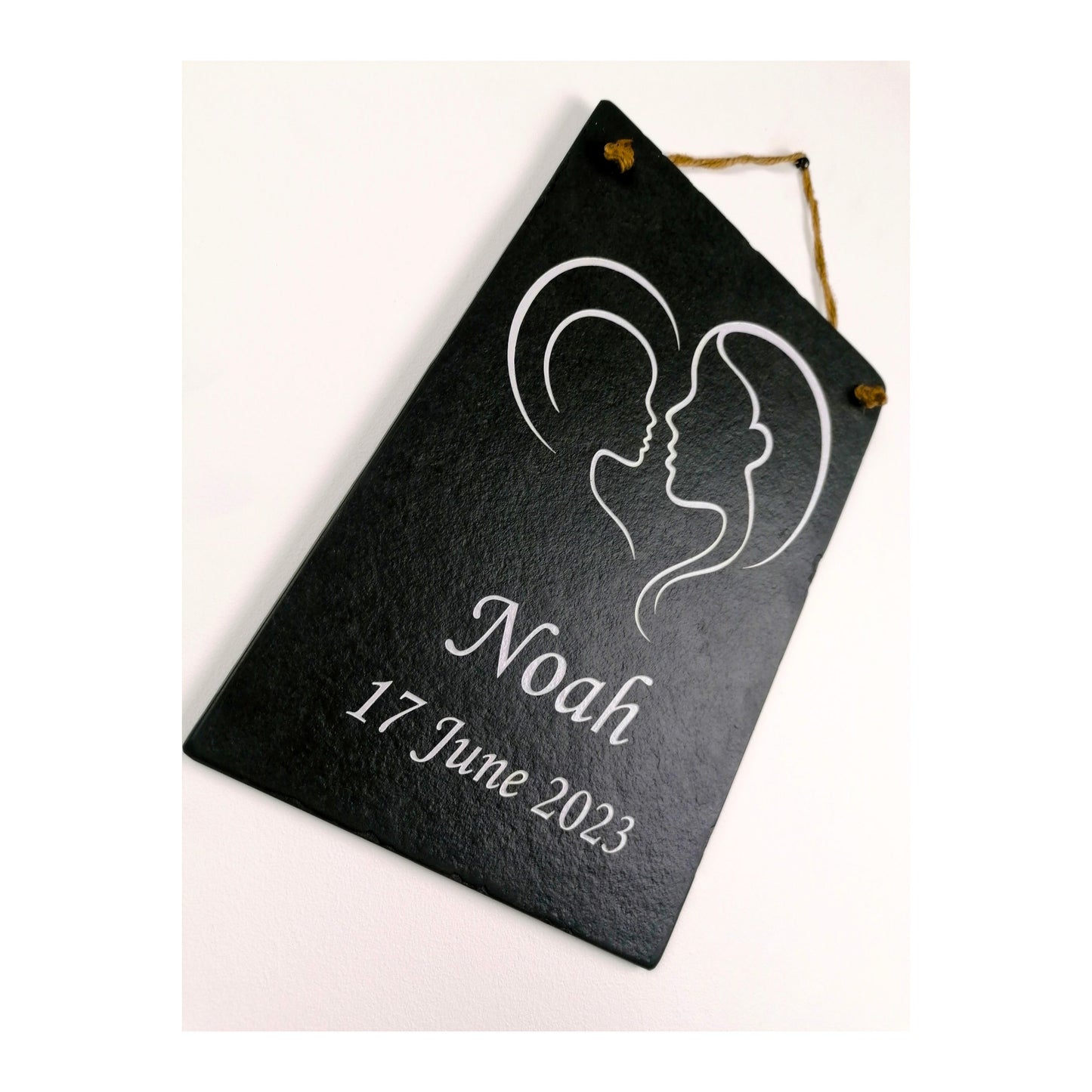 Gifts for Newborn Child Baby | Personalised Custom Art Drawing | Natural Slate Deep Engraved | Simple Line Art | Rustic Unique Bespoke Gift