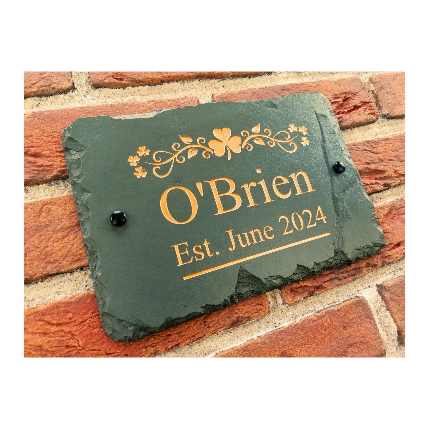 Engraved Natural Slate House Address Sign - Rustic Farmhouse Style Door Number - Wedding, Housewarming, Anniversary Gift Idea