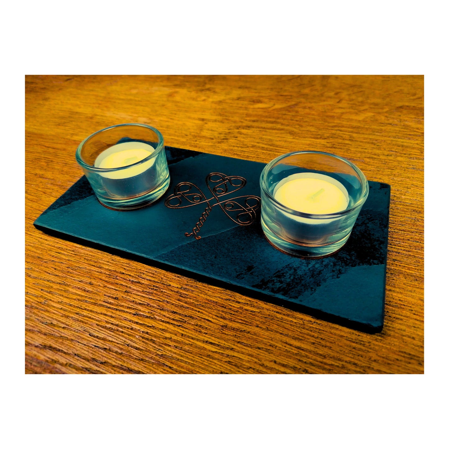 Handmade Tealight Candle Holder | Deep Engraved Natural Slate | Unique Gift Idea | Made In Ireland | Gold Copper Silver | Modern Home Decor