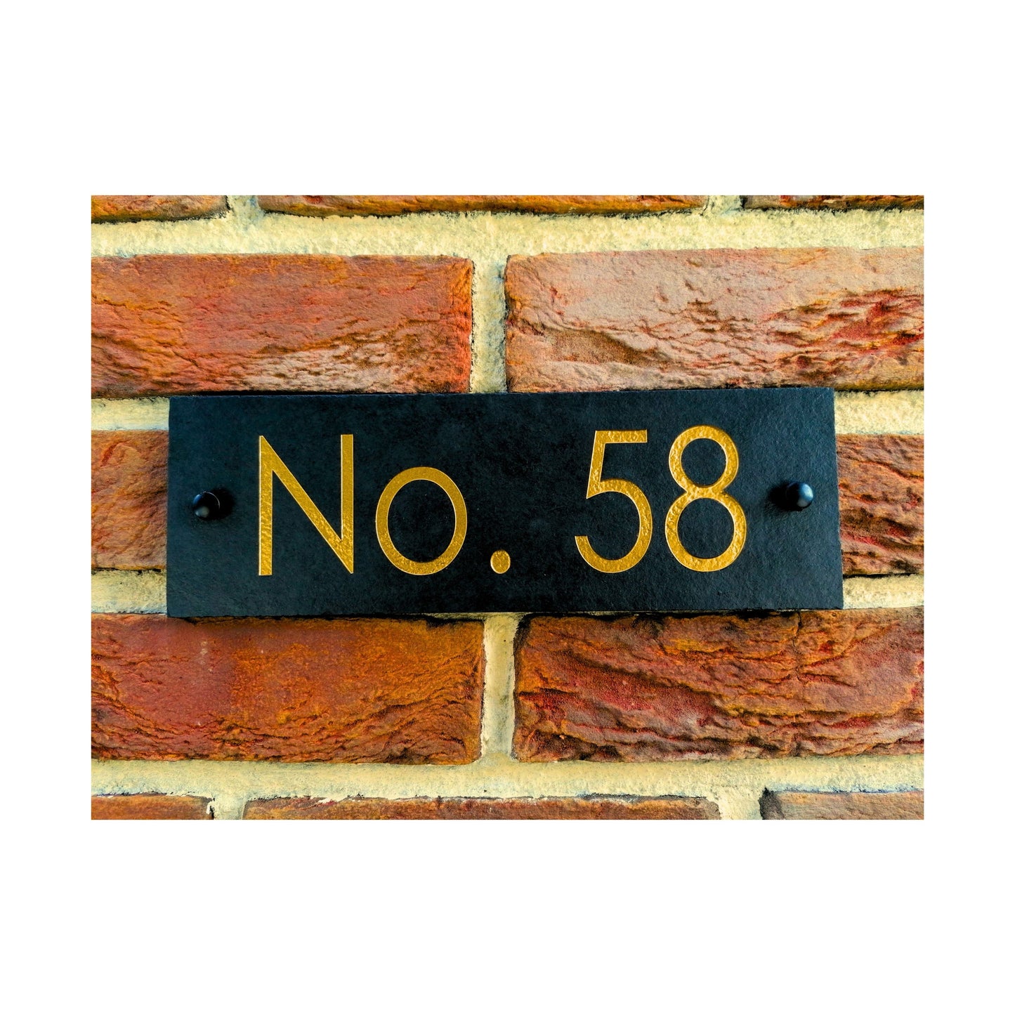 Engraved Natural Slate House Address Sign - Rustic Farmhouse Style Door Number - Wedding, Housewarming, Anniversary Gift Idea