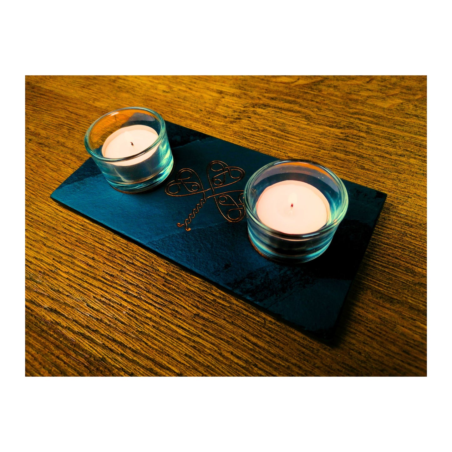Handmade Tealight Candle Holder | Deep Engraved Natural Slate | Unique Gift Idea | Made In Ireland | Gold Copper Silver | Modern Home Decor