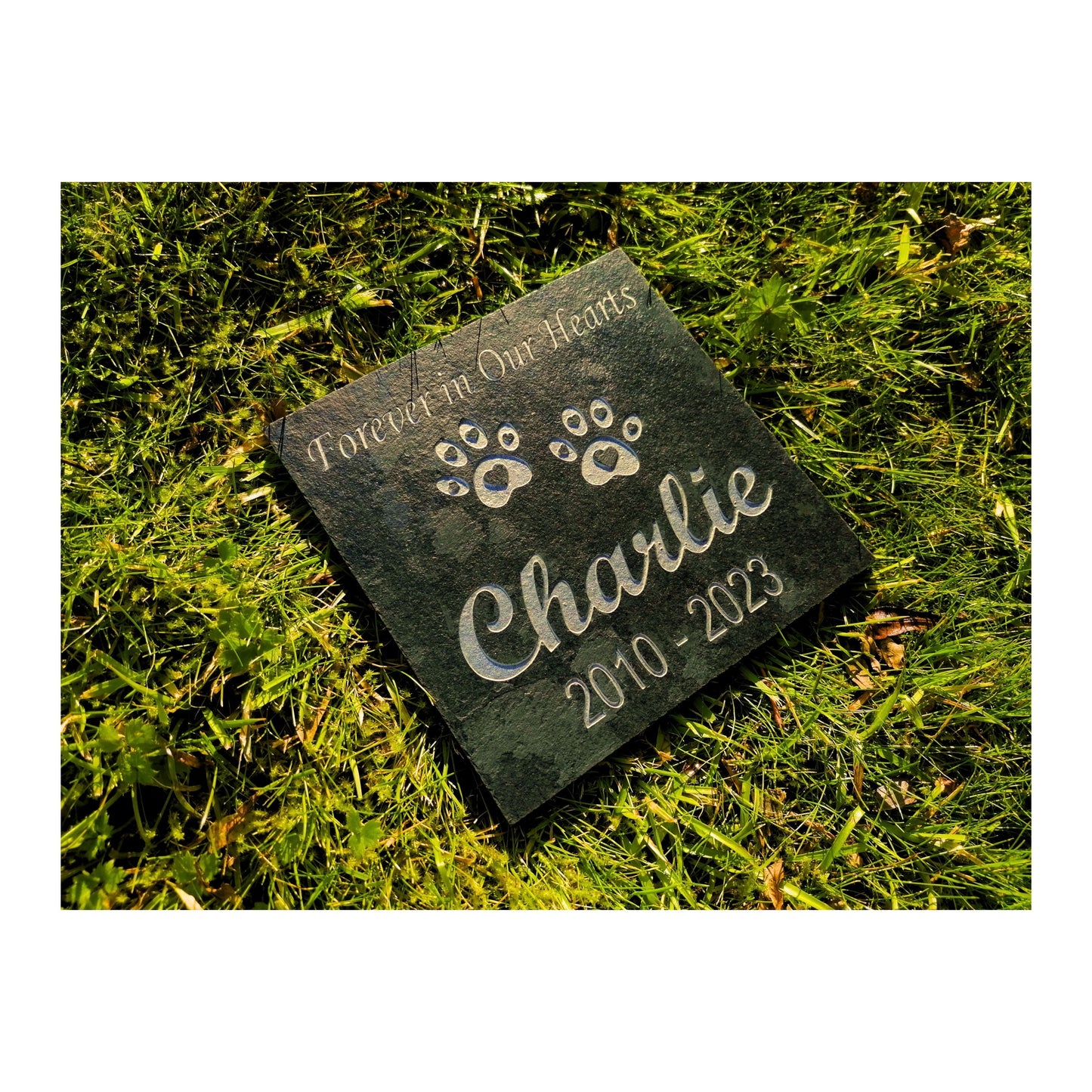Personalised Custom Pet Paw Print | Engraved Natural Slate Memorial Plaque | Gold Copper Silver | Memories Tributes Markers Stone Headstones