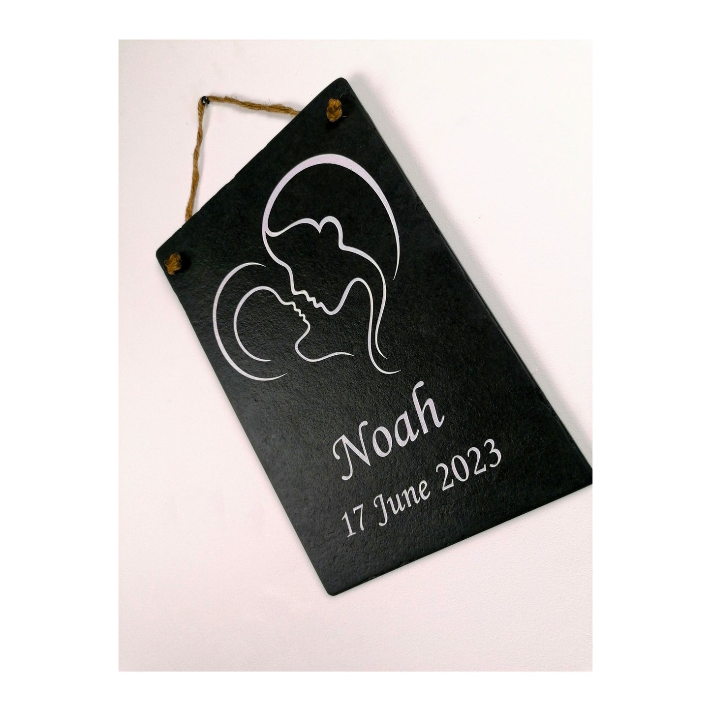 Gifts for Newborn Child Baby | Personalised Custom Art Drawing | Natural Slate Deep Engraved | Simple Line Art | Rustic Unique Bespoke Gift