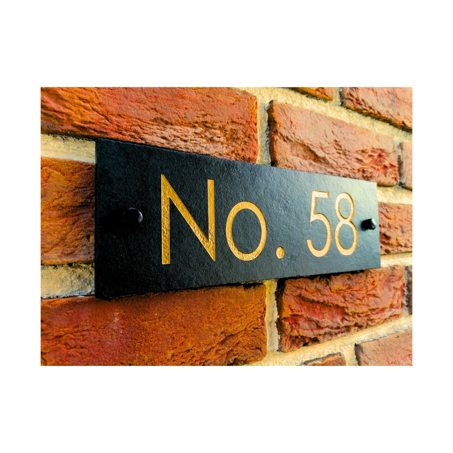 Engraved Natural Slate House Address Sign - Rustic Farmhouse Style Door Number - Wedding, Housewarming, Anniversary Gift Idea