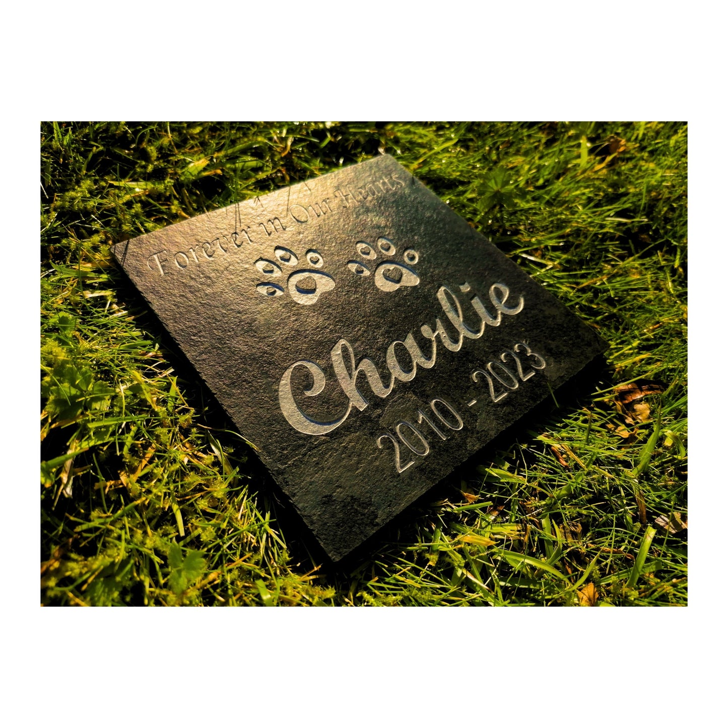 Personalised Custom Pet Paw Print | Engraved Natural Slate Memorial Plaque | Gold Copper Silver | Memories Tributes Markers Stone Headstones