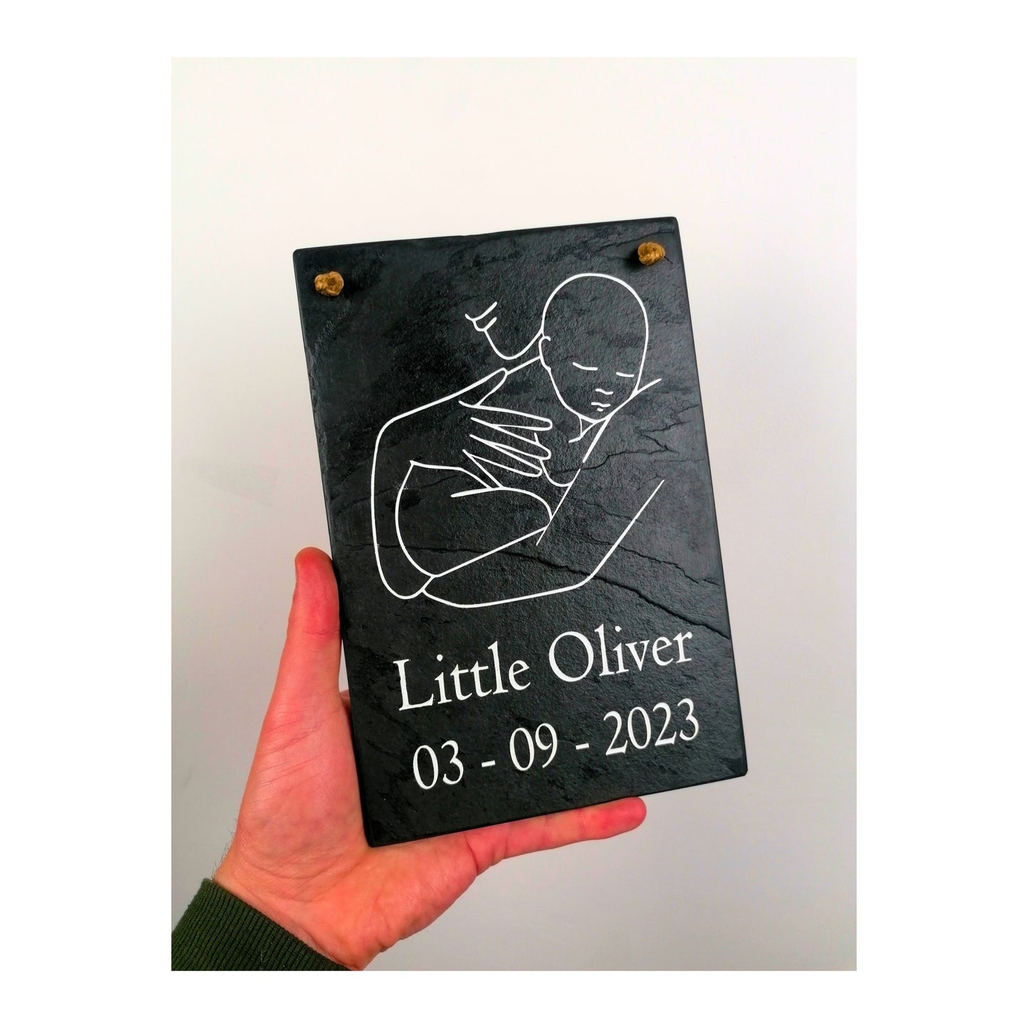 Gifts for Newborn Child Baby | Personalised Custom Art Drawing | Natural Slate Deep Engraved | Simple Line Art | Rustic Unique Bespoke Gift
