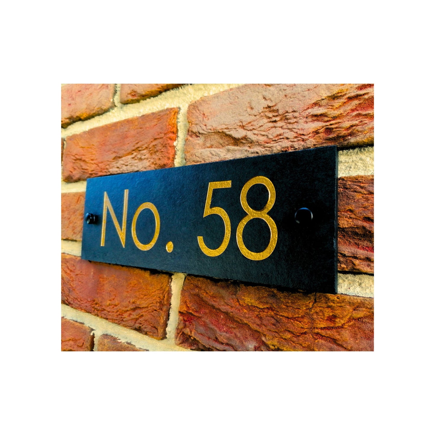 Engraved Natural Slate House Address Sign - Rustic Farmhouse Style Door Number - Wedding, Housewarming, Anniversary Gift Idea