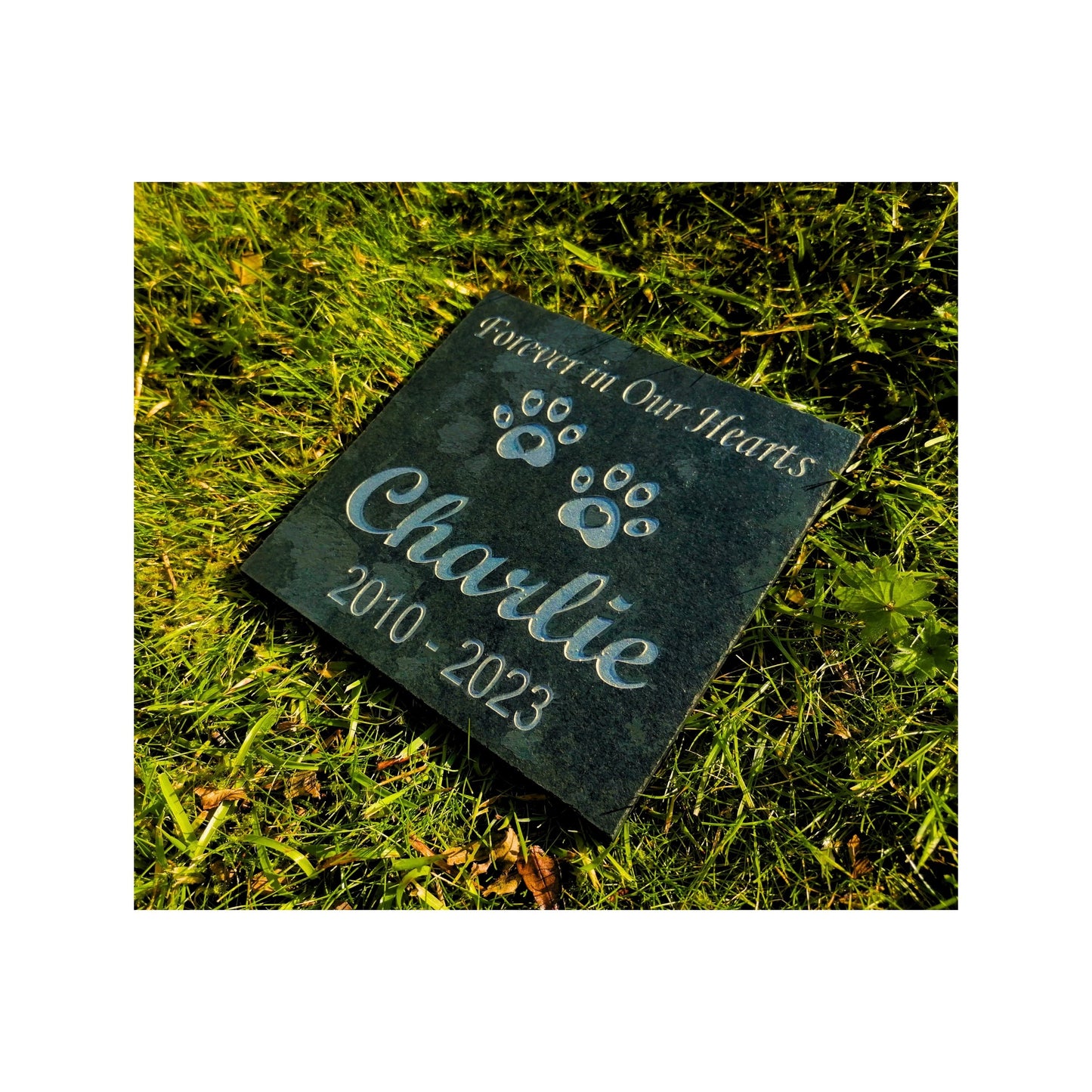 Personalised Custom Pet Paw Print | Engraved Natural Slate Memorial Plaque | Gold Copper Silver | Memories Tributes Markers Stone Headstones