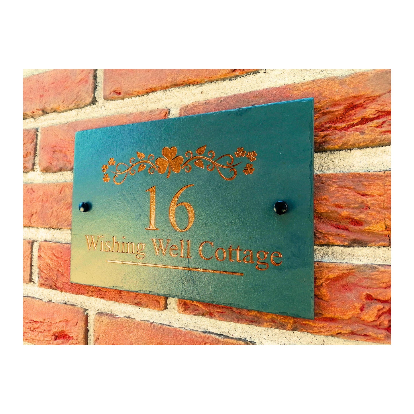 Engraved Natural Slate House Address Sign - Rustic Farmhouse Style Door Number - Wedding, Housewarming, Anniversary Gift Idea