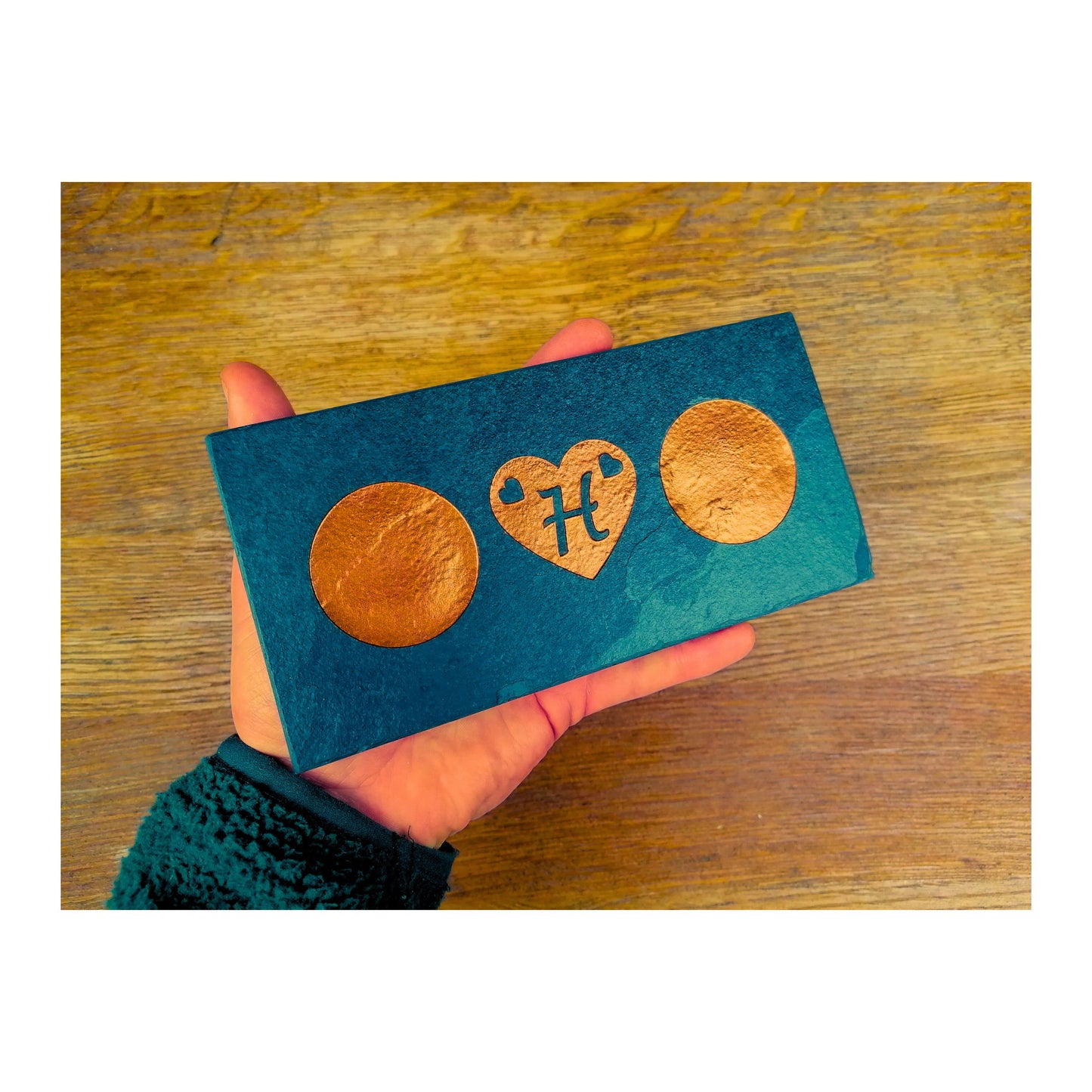 Handmade Tealight Candle Holder | Deep Engraved Natural Slate | Unique Gift Idea | Made In Ireland | Gold Copper Silver | Modern Home Decor