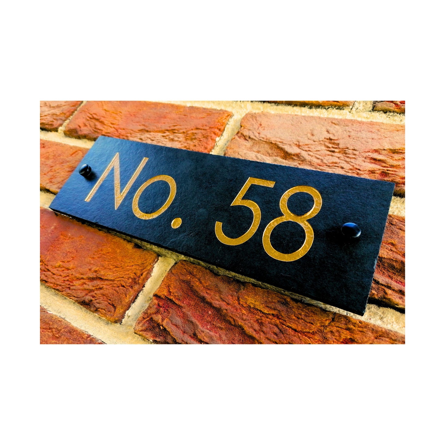 Engraved Natural Slate House Address Sign - Rustic Farmhouse Style Door Number - Wedding, Housewarming, Anniversary Gift Idea