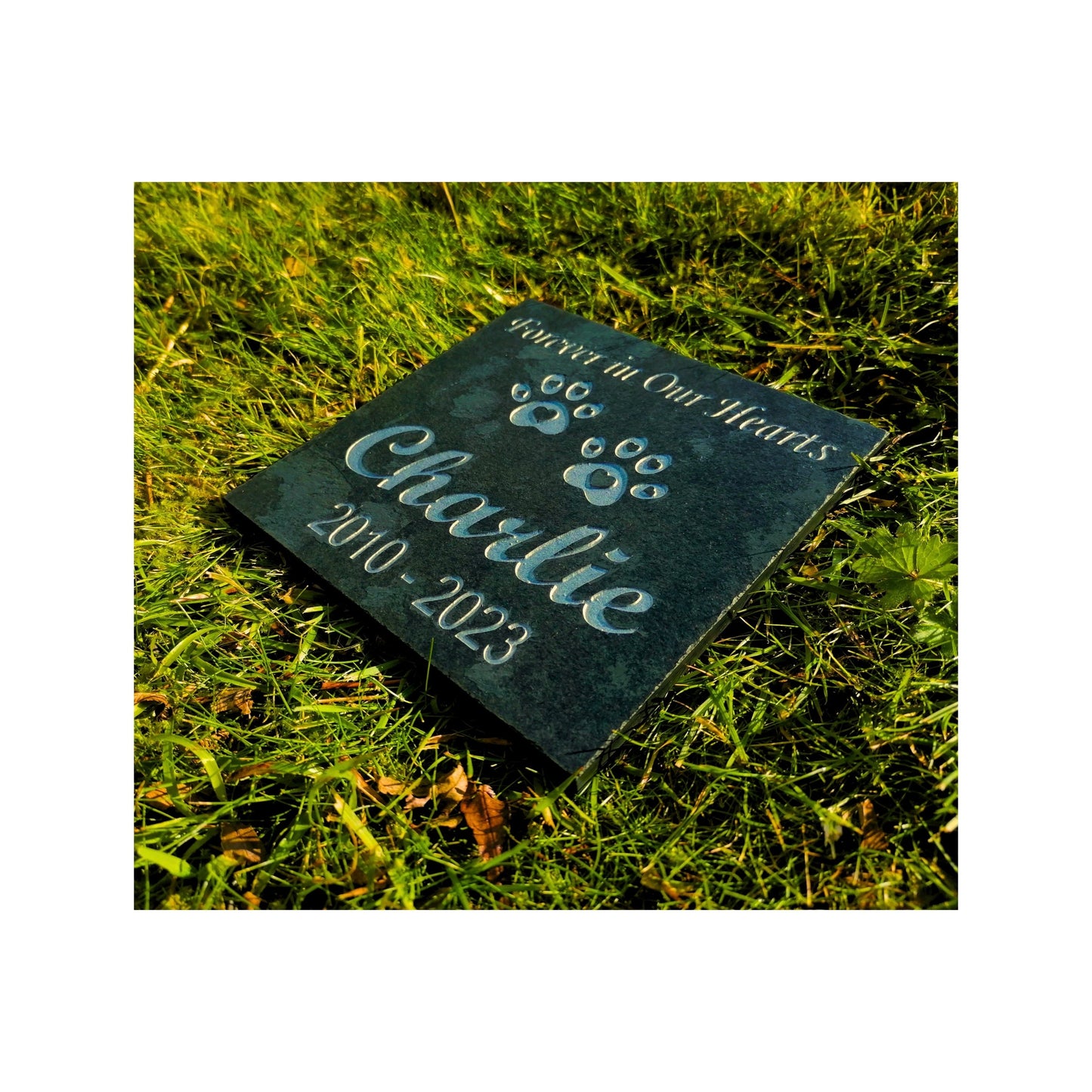 Personalised Custom Pet Paw Print | Engraved Natural Slate Memorial Plaque | Gold Copper Silver | Memories Tributes Markers Stone Headstones