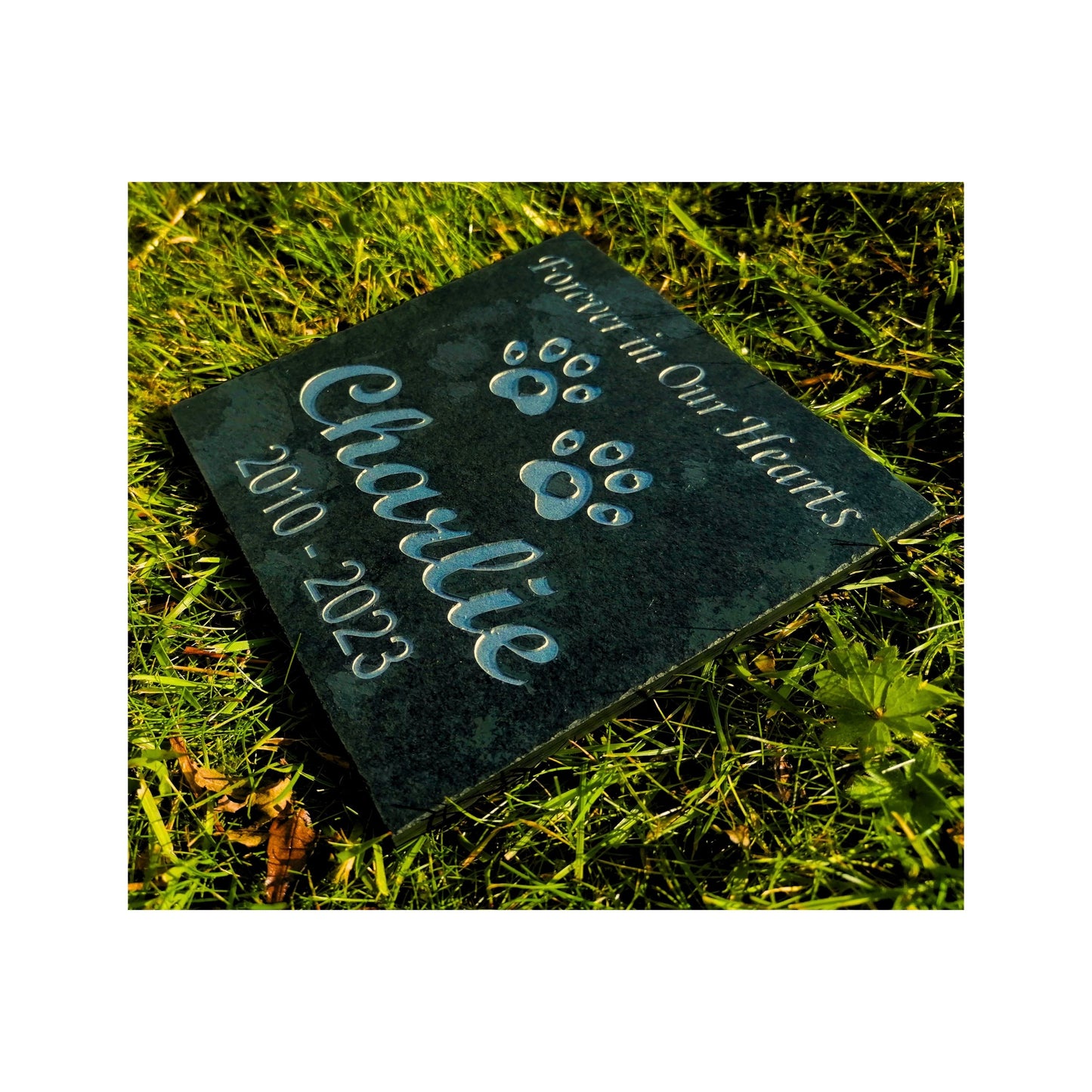 Personalised Custom Pet Paw Print | Engraved Natural Slate Memorial Plaque | Gold Copper Silver | Memories Tributes Markers Stone Headstones