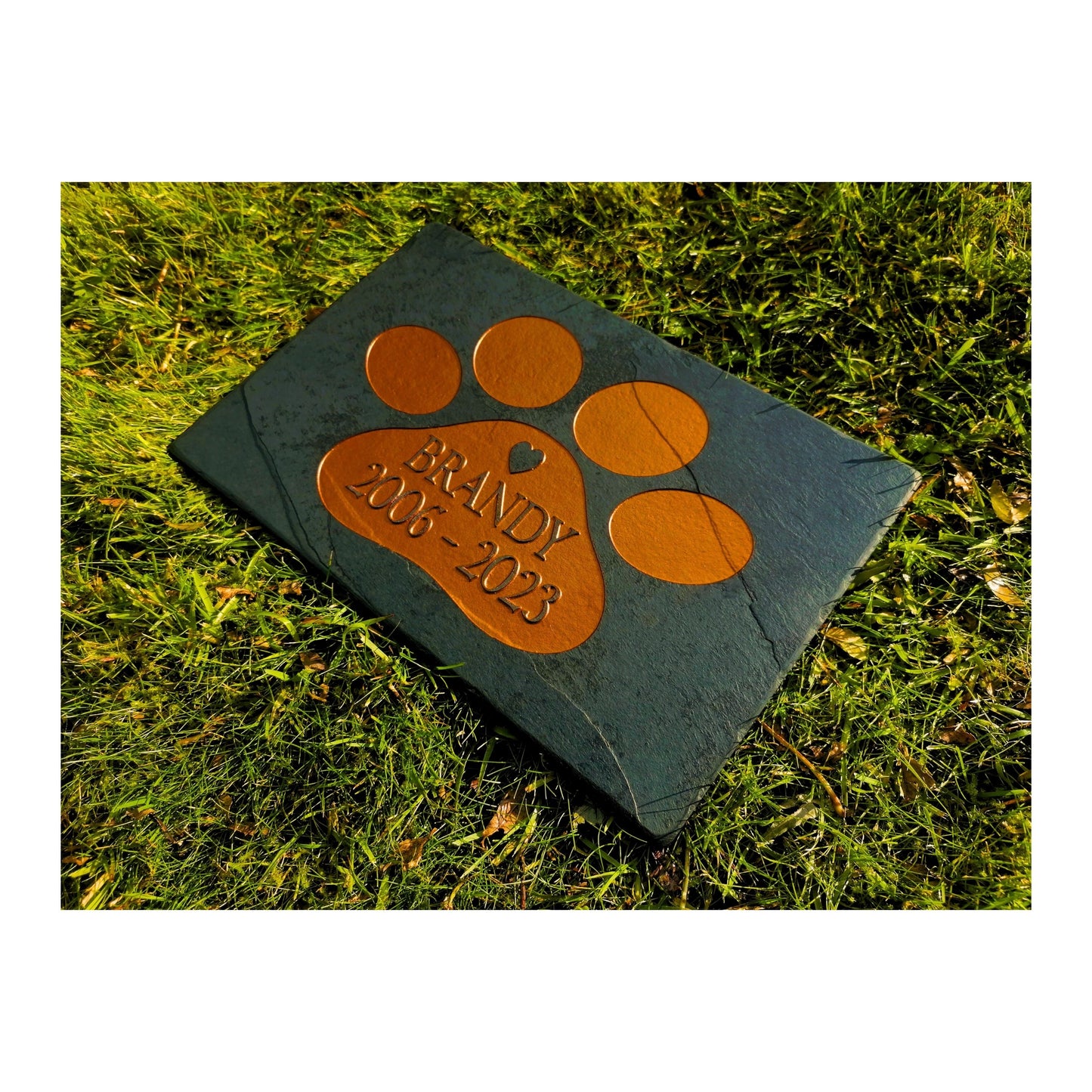 Personalised Custom Pet Paw Print | Engraved Natural Slate Memorial Plaque | Gold Copper Silver | Memories Tributes Markers Stone Headstones