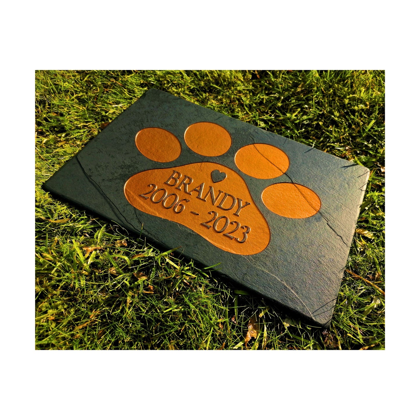 Personalised Custom Pet Paw Print | Engraved Natural Slate Memorial Plaque | Gold Copper Silver | Memories Tributes Markers Stone Headstones