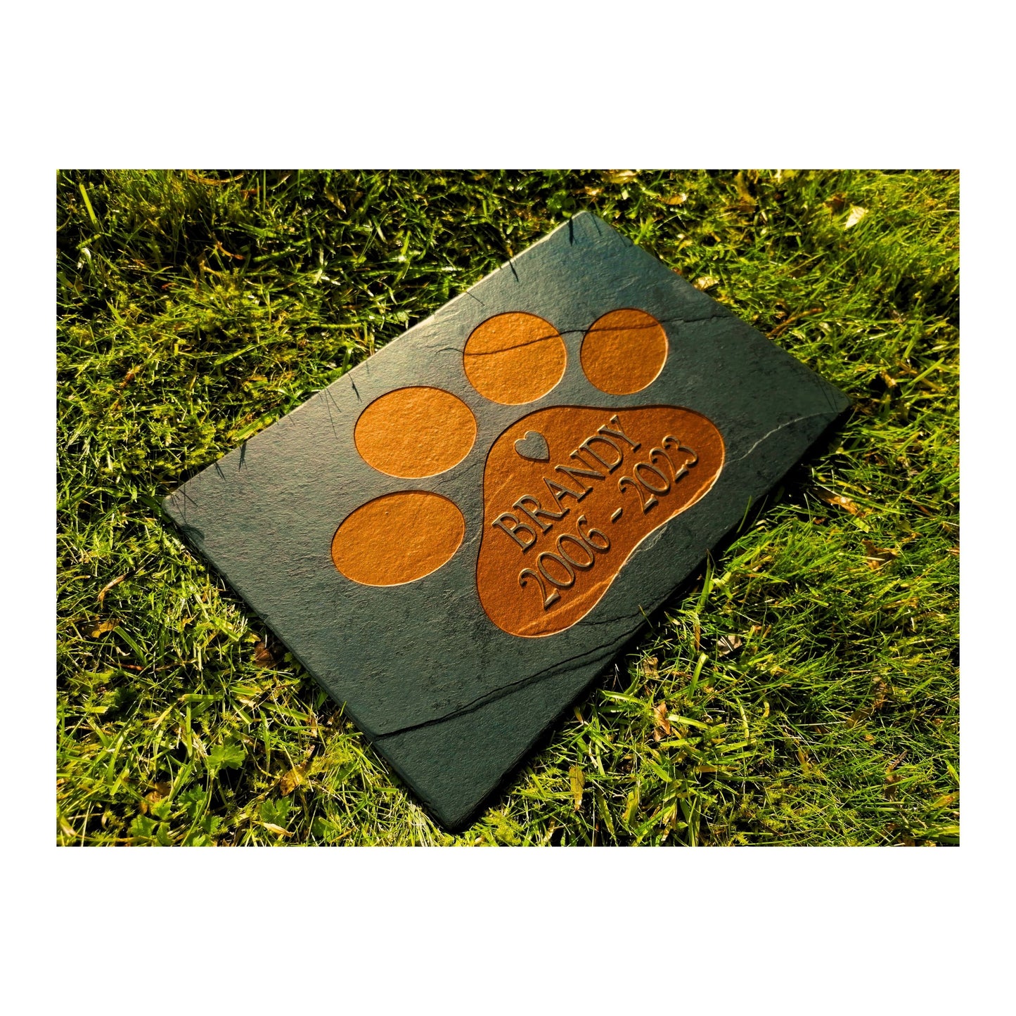 Personalised Custom Pet Paw Print | Engraved Natural Slate Memorial Plaque | Gold Copper Silver | Memories Tributes Markers Stone Headstones