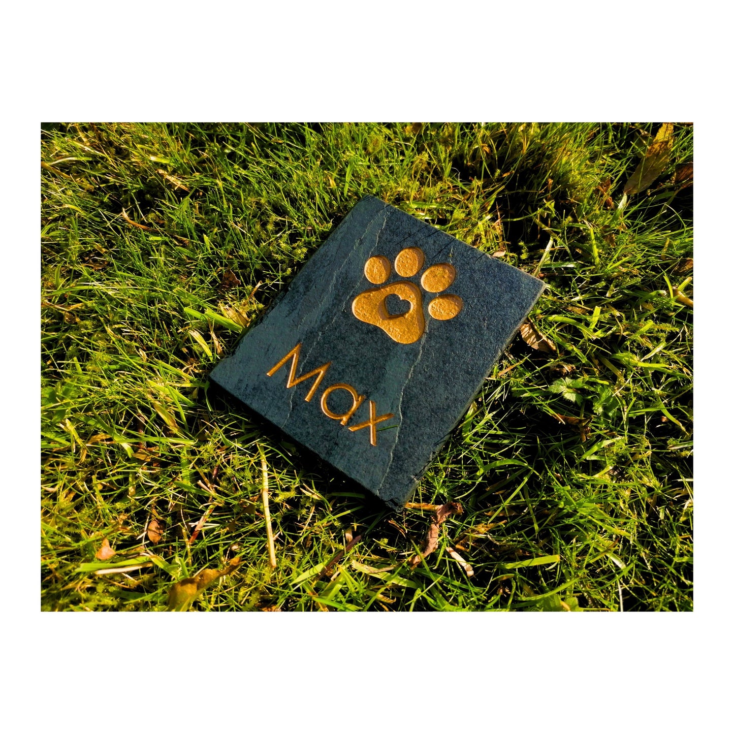 Personalised Custom Pet Paw Print | Engraved Natural Slate Memorial Plaque | Gold Copper Silver | Memories Tributes Markers Stone Headstones