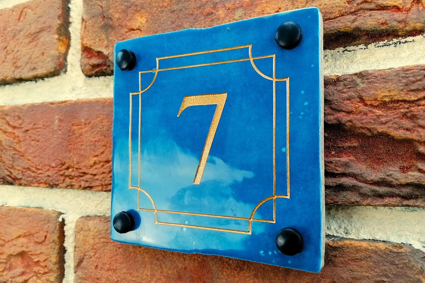 Engraved Ceramic Wall Tile Address Sign | Irish Handmade Square Door Number House Name | Rustic Custom Personalised Postcode Mailbox Irish
