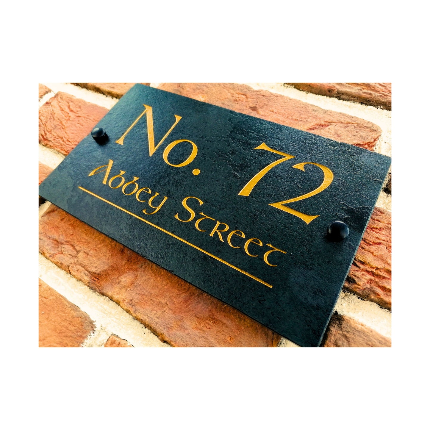 Engraved Natural Slate House Address Sign - Rustic Farmhouse Style Door Number - Wedding, Housewarming, Anniversary Gift Idea