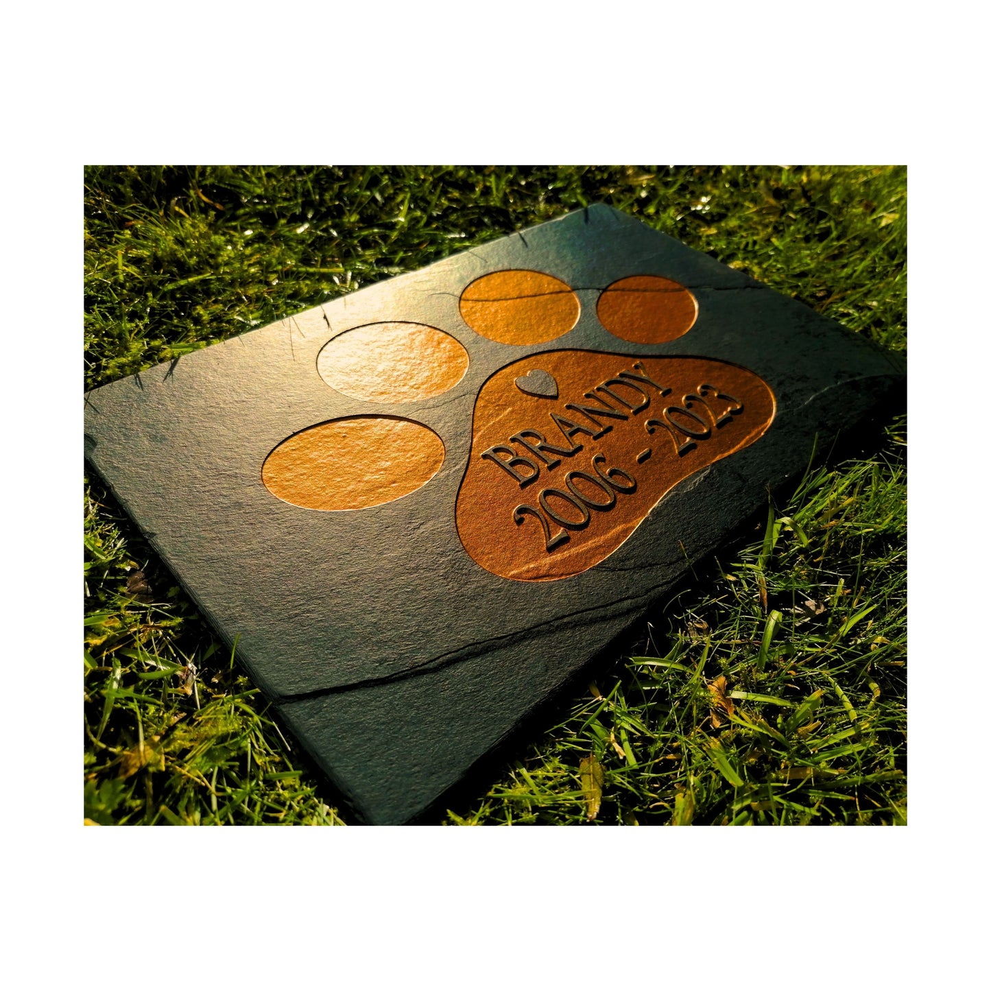 Personalised Custom Pet Paw Print | Engraved Natural Slate Memorial Plaque | Gold Copper Silver | Memories Tributes Markers Stone Headstones