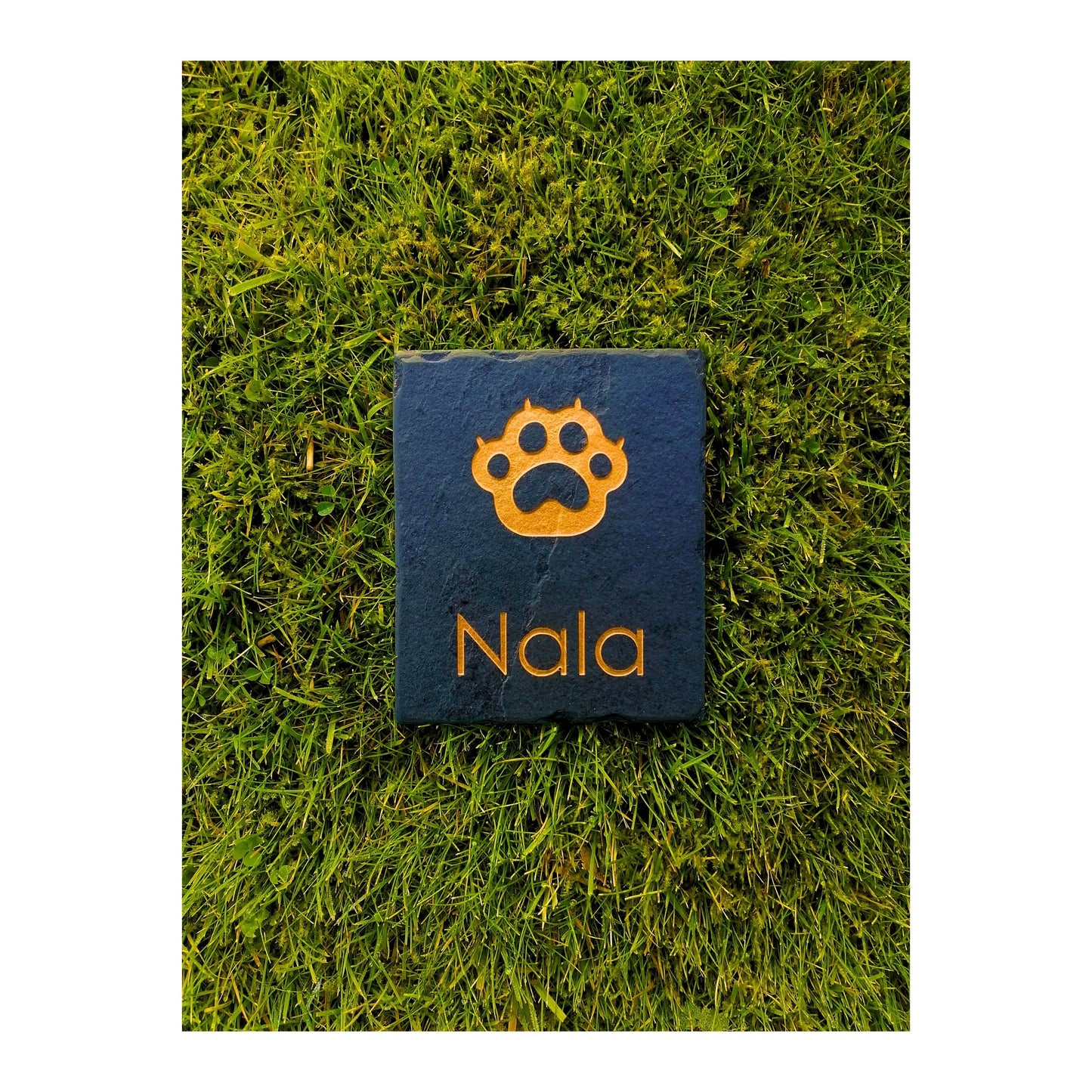 Personalised Custom Pet Paw Print | Engraved Natural Slate Memorial Plaque | Gold Copper Silver | Memories Tributes Markers Stone Headstones