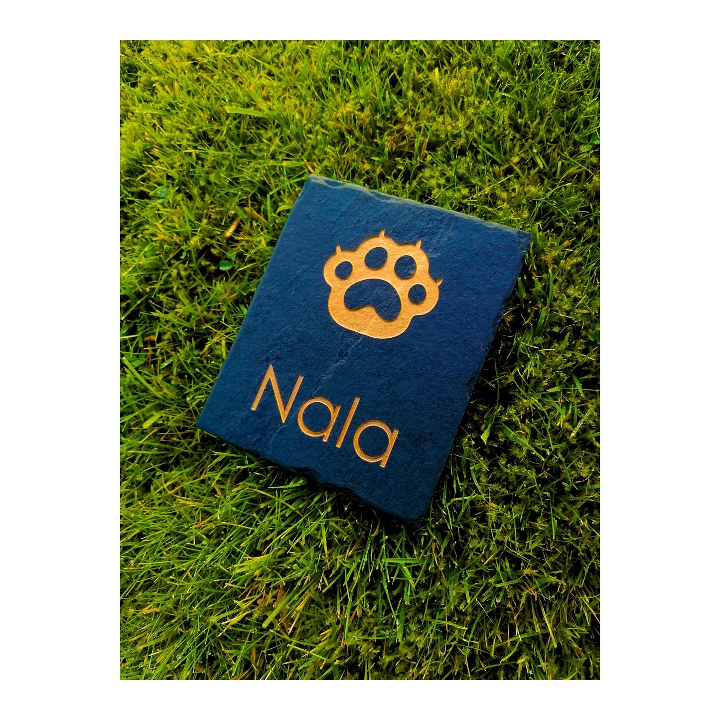 Personalised Custom Pet Paw Print | Engraved Natural Slate Memorial Plaque | Gold Copper Silver | Memories Tributes Markers Stone Headstones