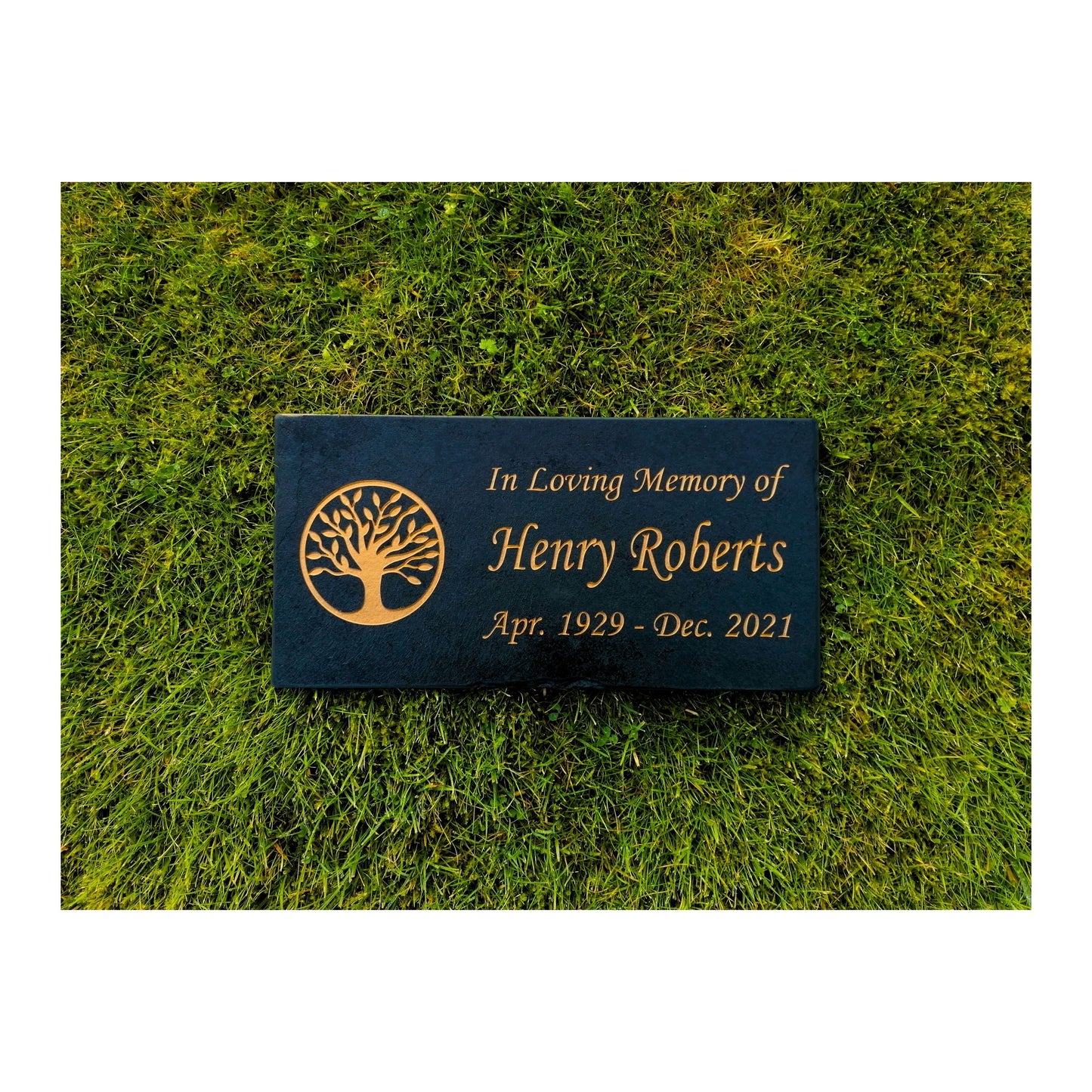 Grave Marker Memorial Plaque | Engraved Natural Slate | Custom Personalised | Gold Copper Silver | Memories Tributes Stone Headstones Bereavement