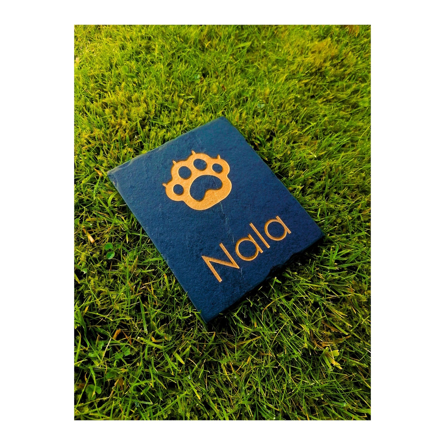 Personalised Custom Pet Paw Print | Engraved Natural Slate Memorial Plaque | Gold Copper Silver | Memories Tributes Markers Stone Headstones