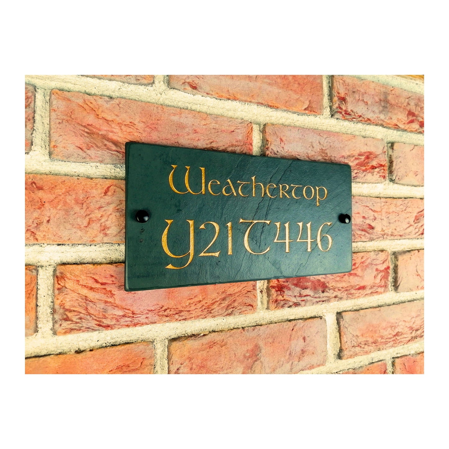 Engraved Natural Slate House Address Sign - Rustic Farmhouse Style Door Number - Wedding, Housewarming, Anniversary Gift Idea