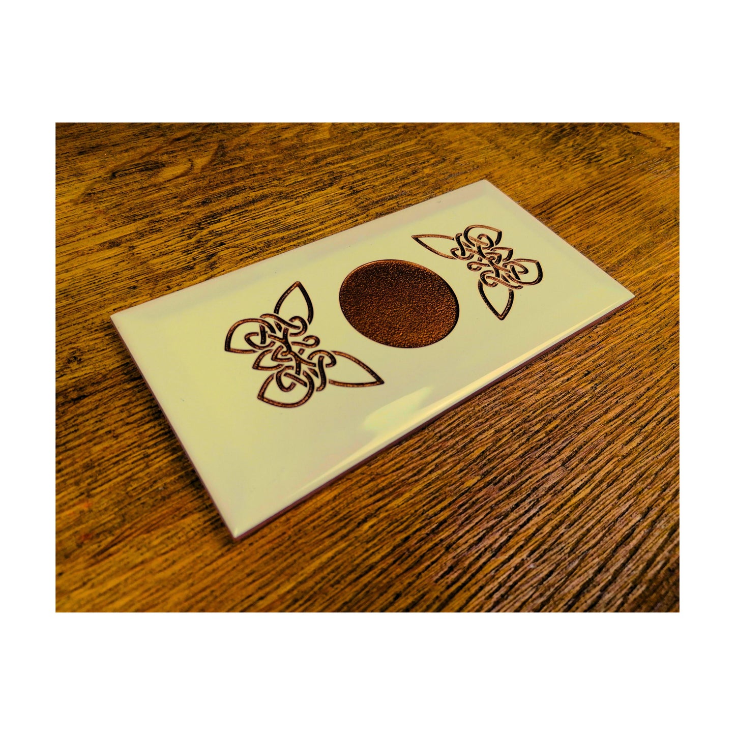 Handmade Tealight Candle Holder | Deep Engraved Ceramic Tile | Unique Gift Idea | Made In Ireland | Gold Copper Silver | Modern Home Decor