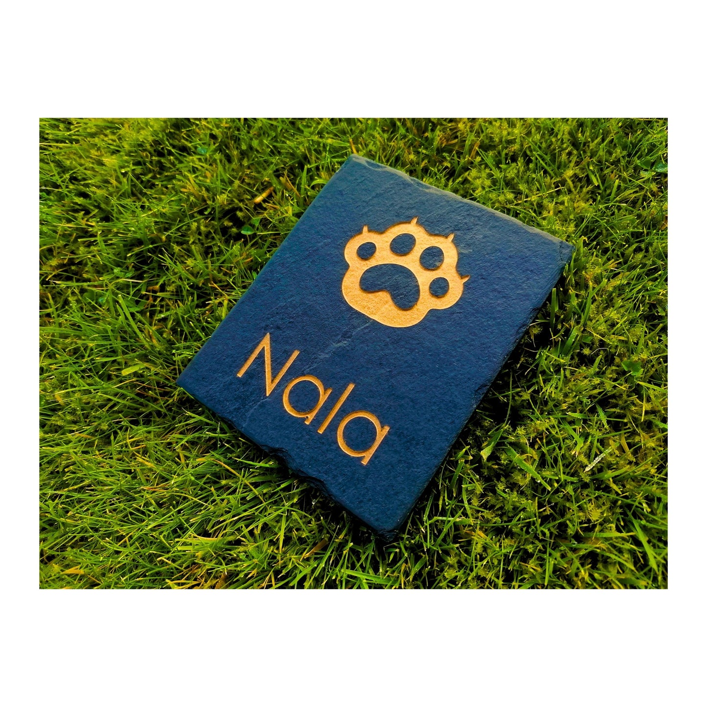 Personalised Custom Pet Paw Print | Engraved Natural Slate Memorial Plaque | Gold Copper Silver | Memories Tributes Markers Stone Headstones