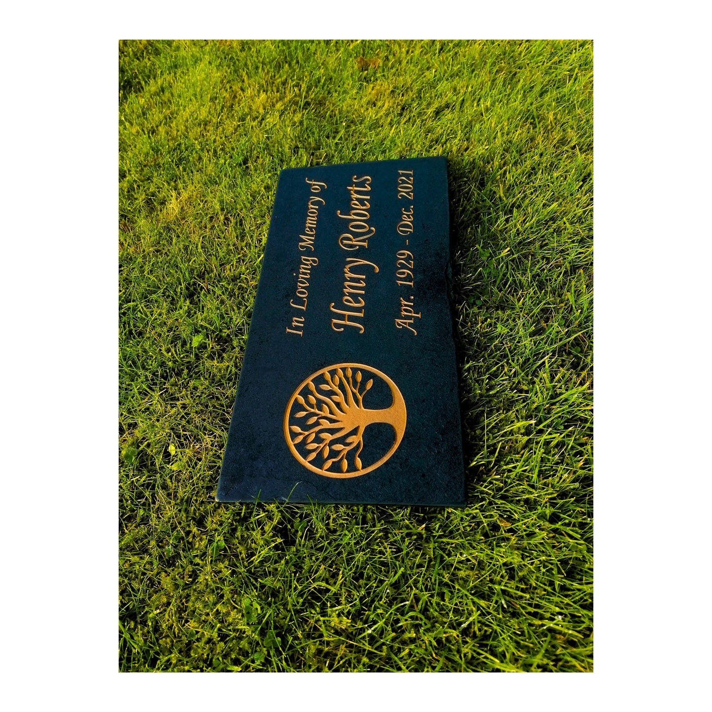 Grave Marker Memorial Plaque | Engraved Natural Slate | Custom Personalised | Gold Copper Silver | Memories Tributes Stone Headstones Bereavement