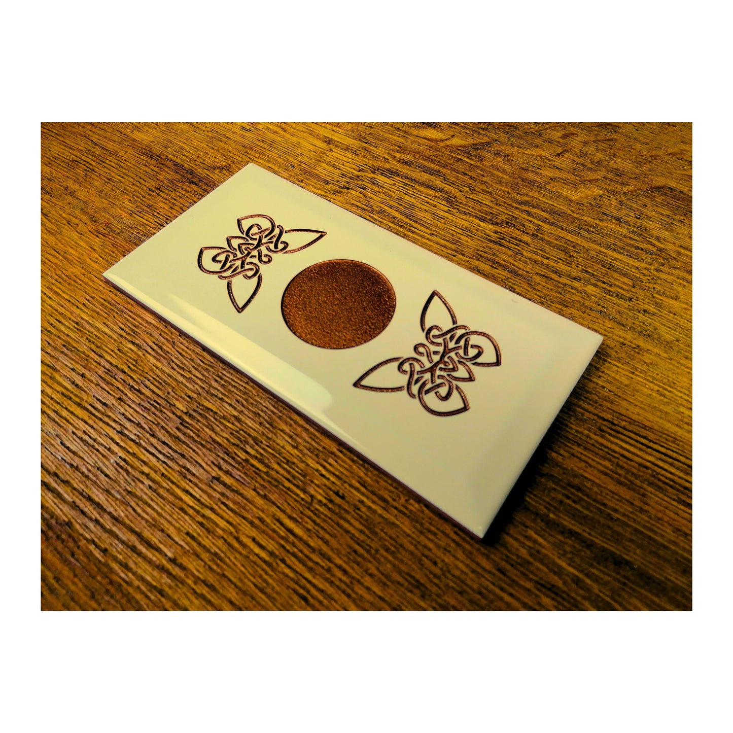 Handmade Tealight Candle Holder | Deep Engraved Ceramic Tile | Unique Gift Idea | Made In Ireland | Gold Copper Silver | Modern Home Decor