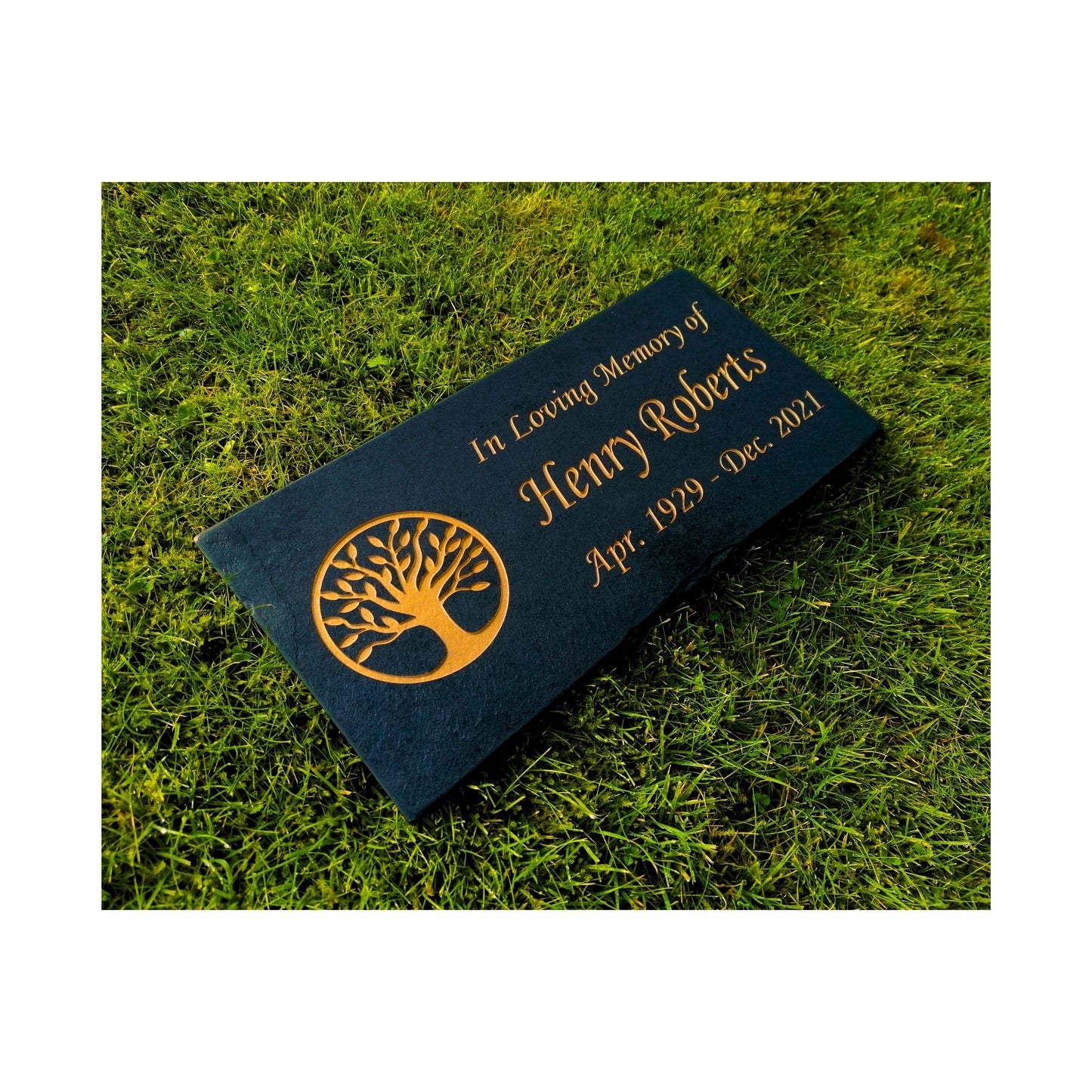 Grave Marker Memorial Plaque | Engraved Natural Slate | Custom Personalised | Gold Copper Silver | Memories Tributes Stone Headstones Bereavement