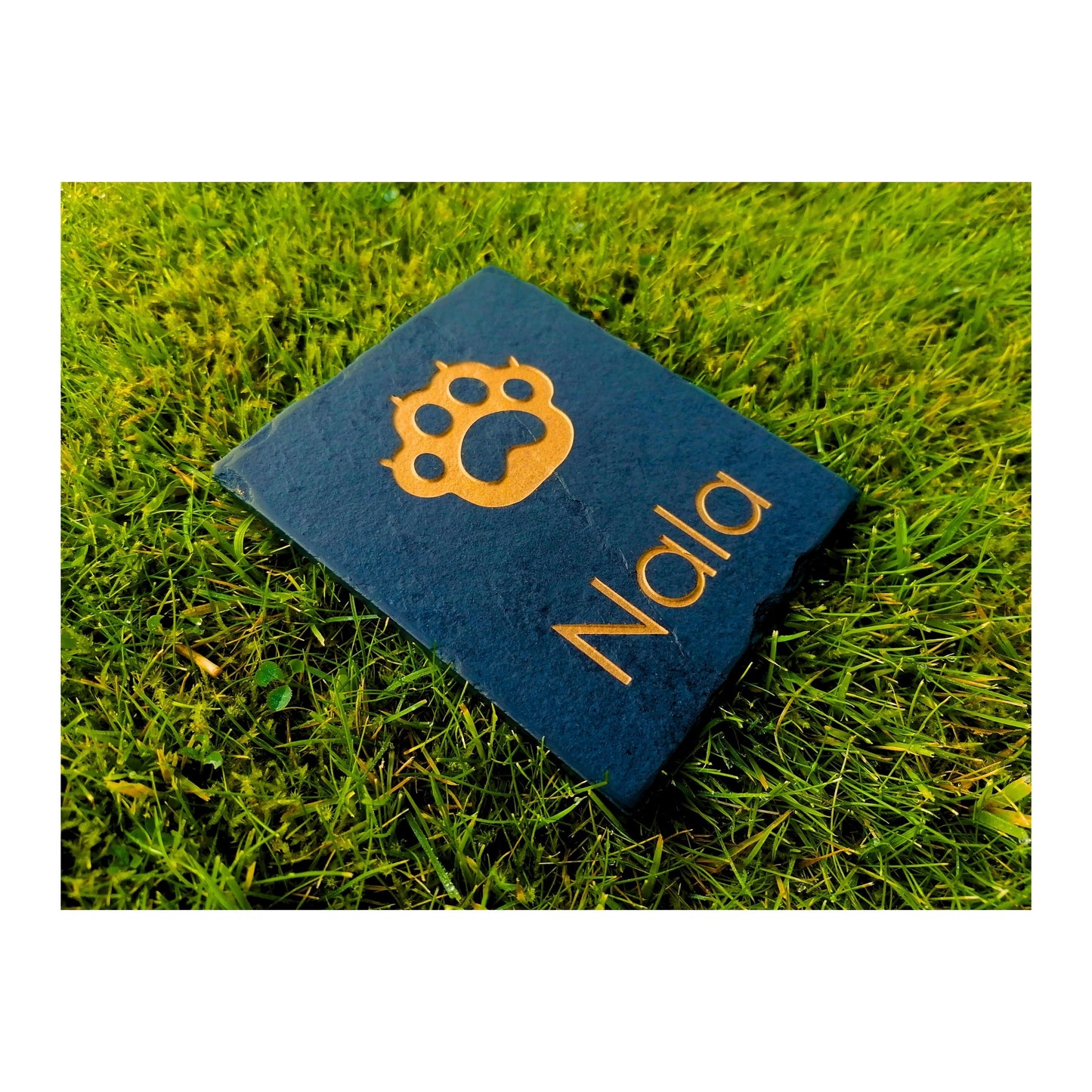 Personalised Custom Pet Paw Print | Engraved Natural Slate Memorial Plaque | Gold Copper Silver | Memories Tributes Markers Stone Headstones